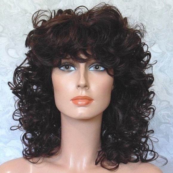 New Shoulder Length Curly Dark Brown/Burgundy Wig main image 15